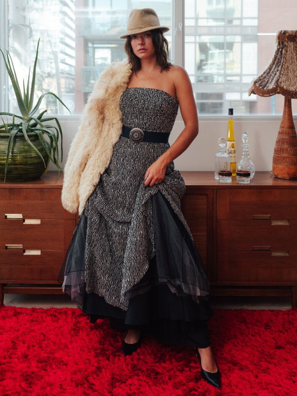 Old Hollywood Zebra Strapless Ball Gown with Tulle Skirt